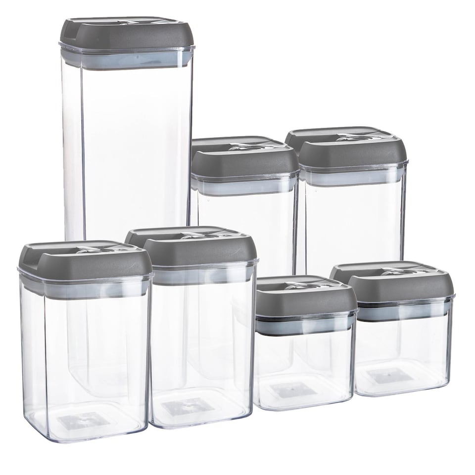 image 1 of Argon Tableware 7pc Food Storage Containers Set - Grey Airtight Plastic Storage Pantry Food Organiser with Flip Lock Lid