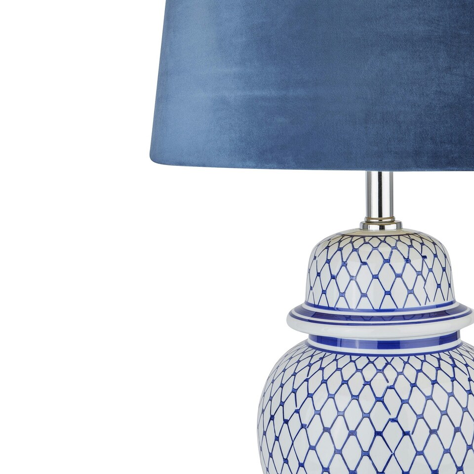 image 1 of Hill Interiors Art Deco Table Lamp (UK Plug) - Malabar Blue/White - 76cm x 41cm x 41cm