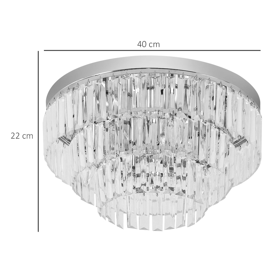 image 1 of HOMCOM Crystal Chandelier Flush Mount Ceilings Lighting Fixture for Living Room
