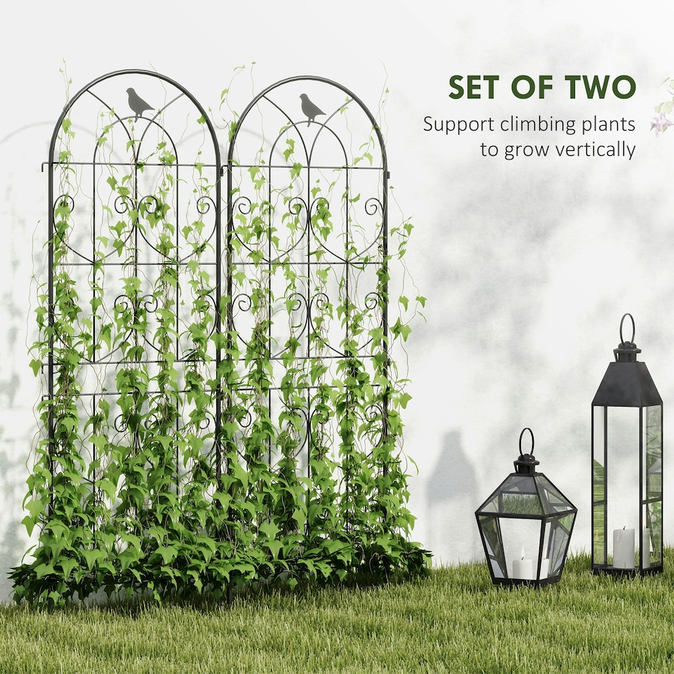 image 1 of Outsunny Set of 2 Metal Garden Trellis, Decorative Trellis Panels