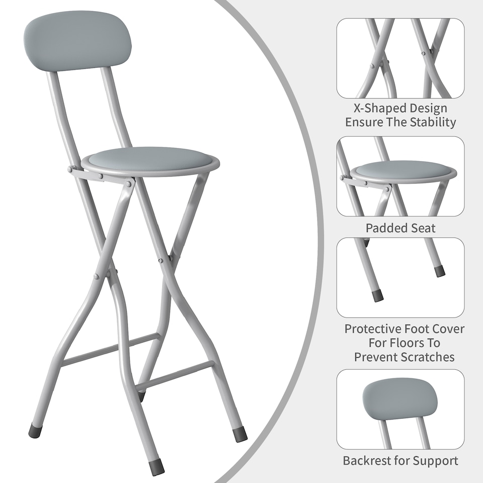 image 1 of MCC Direct Set of 2 Folding Breakfast Bar Stools Padded Kitchen Dining Chairs