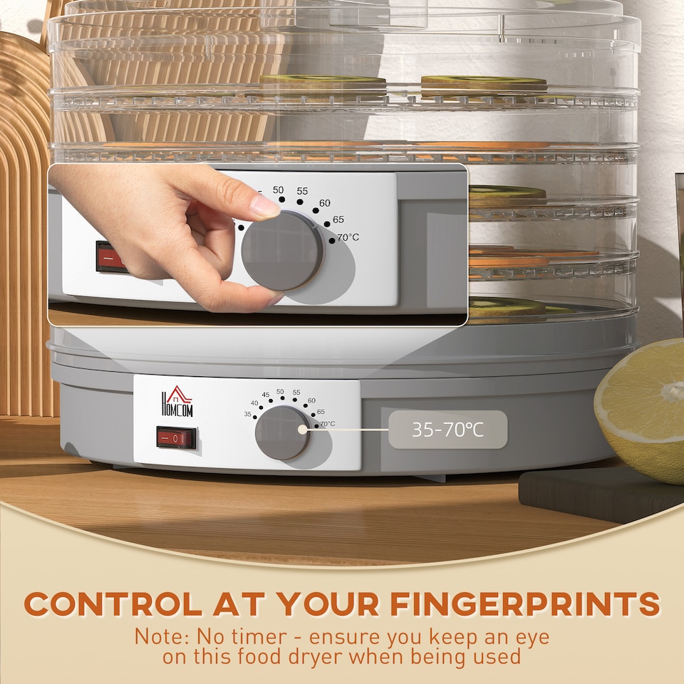 image 1 of HOMCOM 5 Tier Food Dehydrator, 245W Food Dryer Machine with Adjustable Temperature Control for Drying Fruit, Meat, Vegetable, Jerky and Pet Treat, Grey