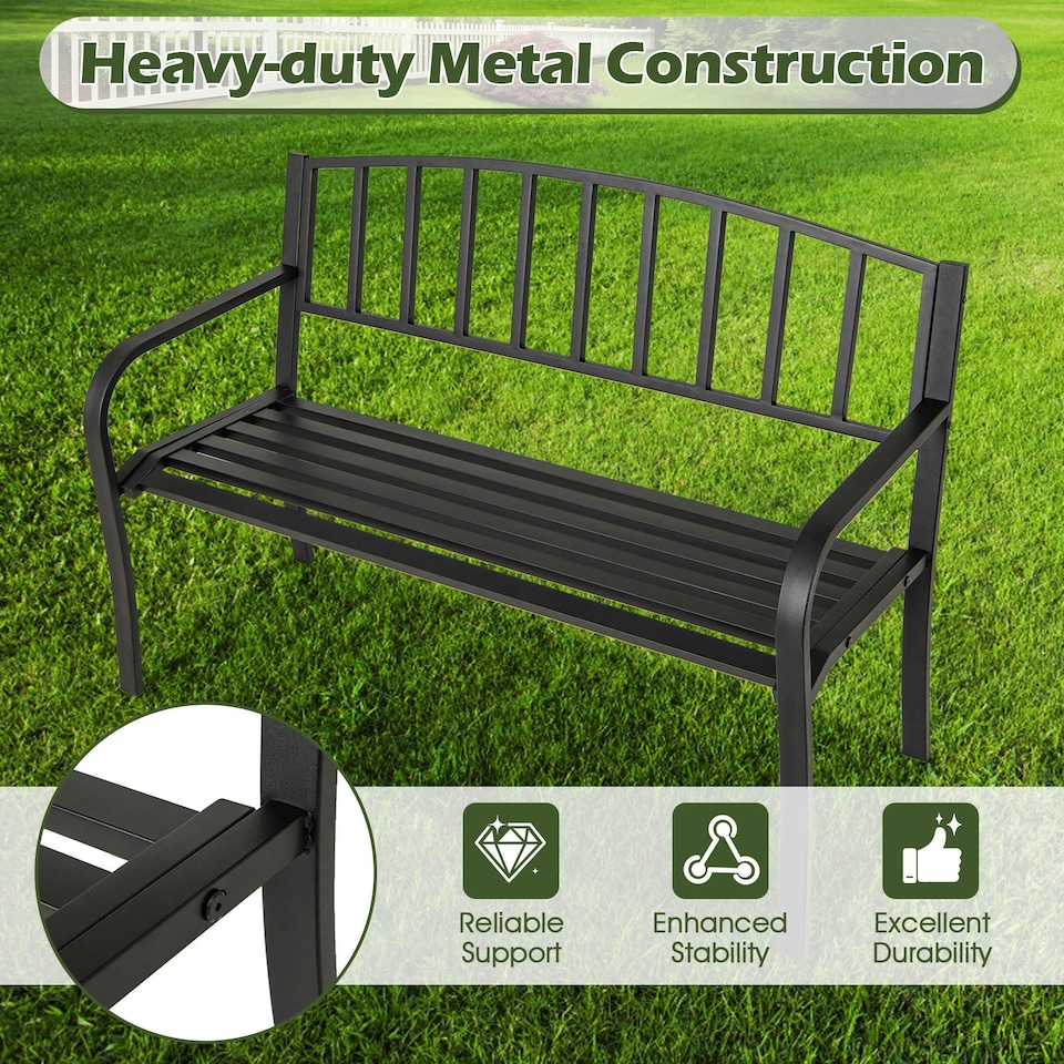 image 1 of COSTWAY Outdoor Bench 127cm Garden Loveseat with Backrest Black
