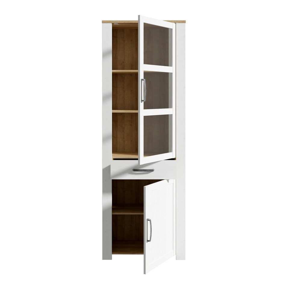 image 1 of Bohol 2 Door 1 Drawer Narrow Display Cabinet in Riviera Oak/White