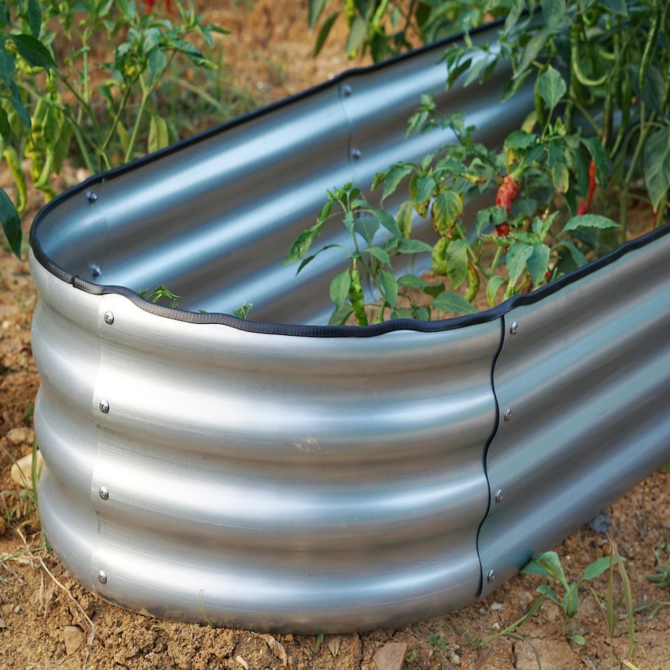 image 1 of Gr8 Garden Outdoor Raised Bed Planter Oval Galvanised Steel Trough Box 120x61x30cm