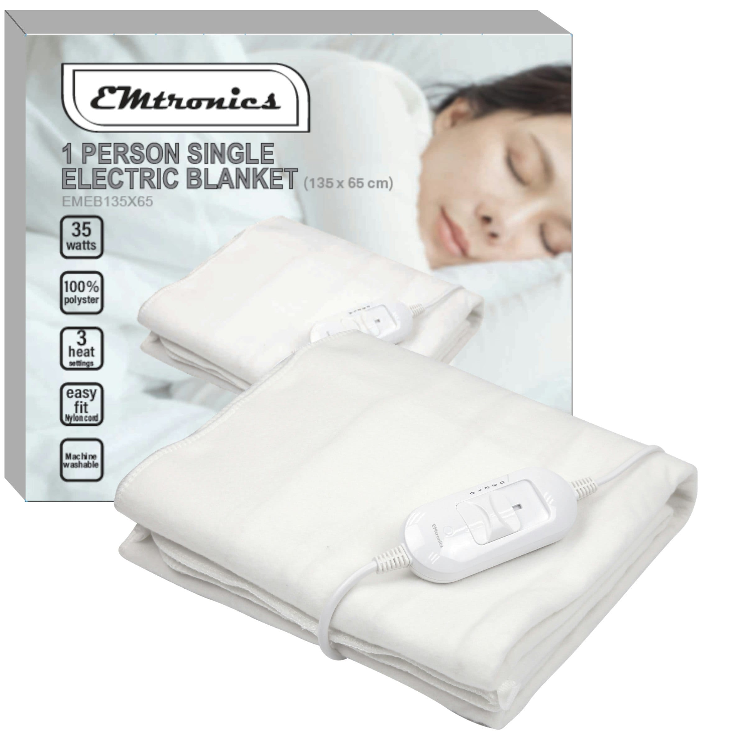 EMtronics Single Heated Electric Under Blanket - Size 135cm x 65cm