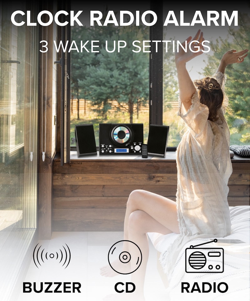 image 1 of CD Player with Speakers - HiFi System for Home with Radio, USB, MP3, Clock Alarm & Remote - Compact Stereo System with Wall Mount Design - Small CD Players for Home - GTMC-101