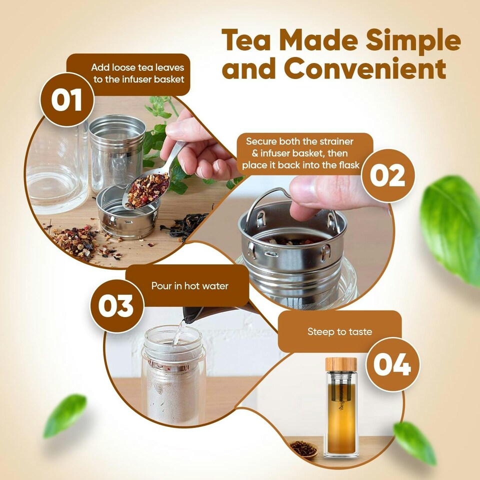 image 1 of Tea Infuser Bottle with Strainer - Bamboo Lid, Neoprene Sleeve - BPA-Free, Leakproof - Tea Lover Gift N/A | One Size