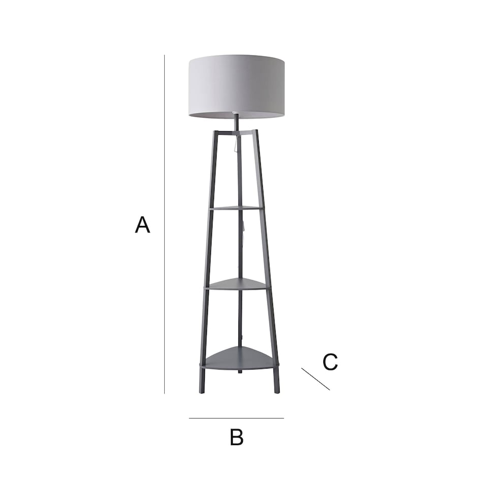 image 1 of ValueLights Hiru Grey 3 Tier Shelf Floor Lamp Grey Shade | Grey