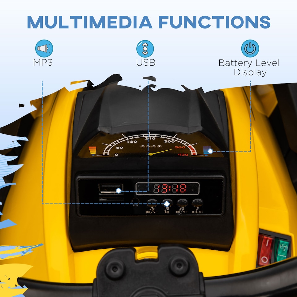 image 1 of HOMCOM 12V Quad Bike, Battery Powered Ride on ATV with LED Lights, Music, Backrest, Forward, Backward, Electric Vehicle Toy Car for Kids, Yellow