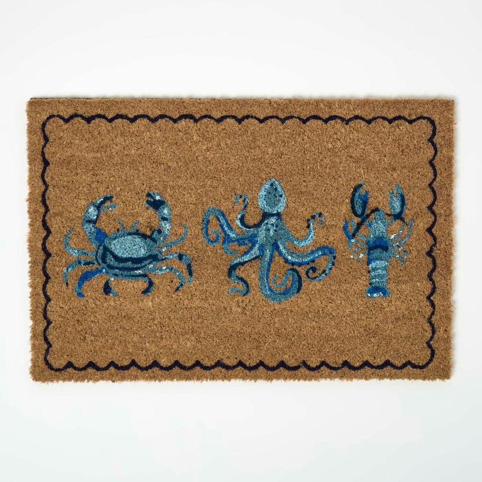 image 1 of Homescapes Blue Sea Animal Non-Slip Coir Doormat