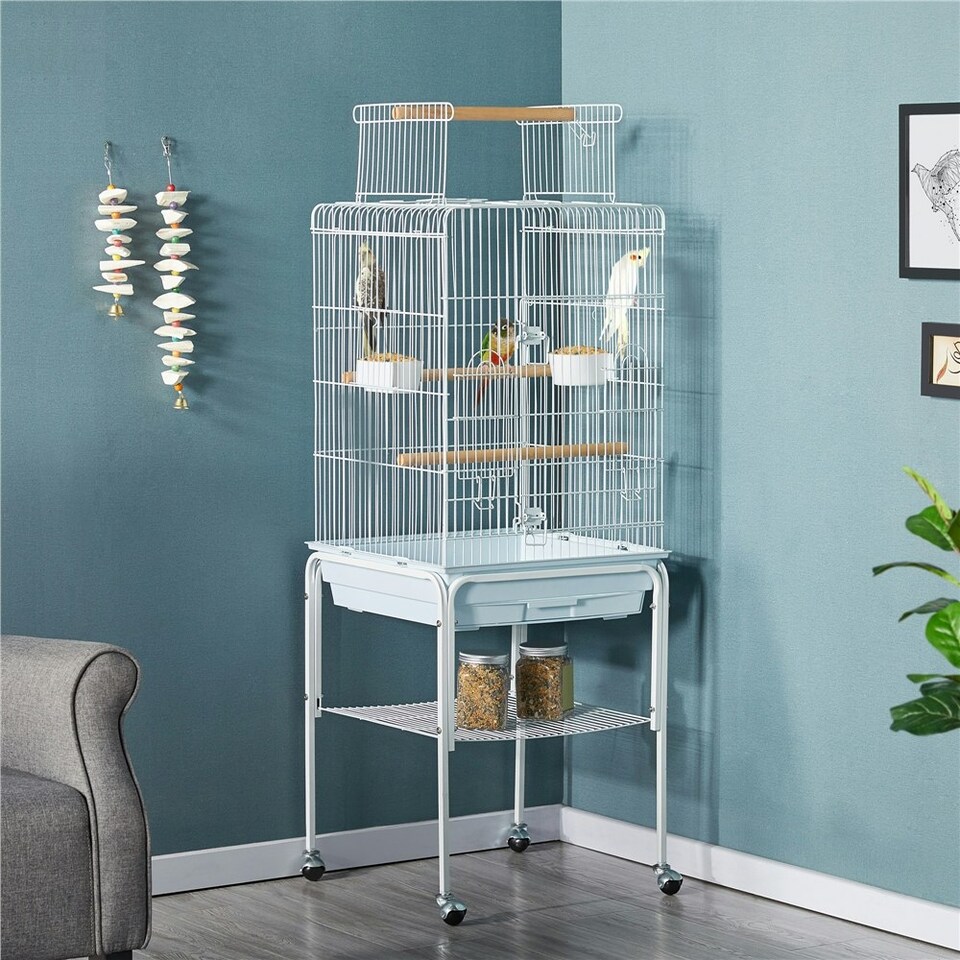 image 1 of Yaheetech 119 cm Tall Play Top Bird Cage with Removable Metal Stand White