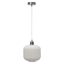 First Choice Lighting Bento White Ribbed Glass with Chrome Pendant Fitting Chrome | White