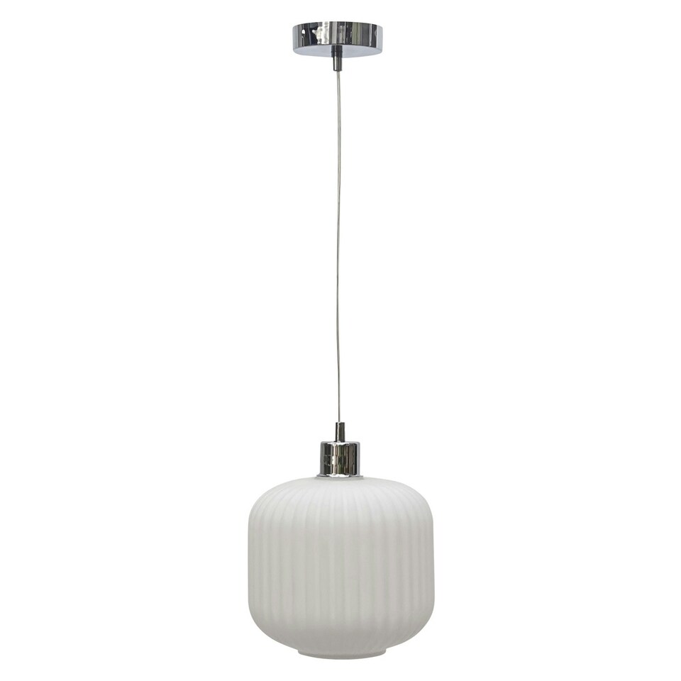 image 1 of First Choice Lighting Bento White Ribbed Glass with Chrome Pendant Fitting Chrome | White
