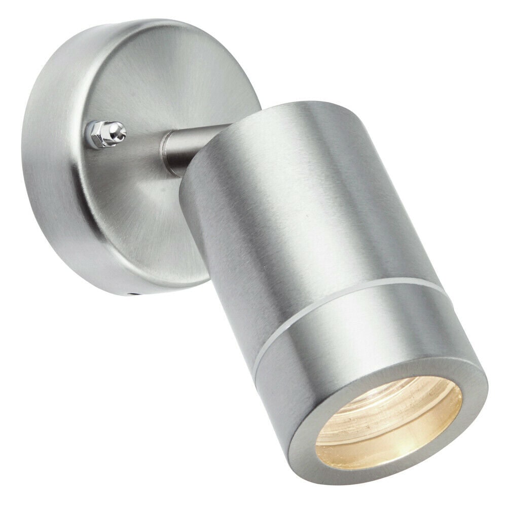 Loops IP44 Outdoor Adjustable Spotlight Brushed Steel GU10 Dimmable Accent Downlight in Metallics