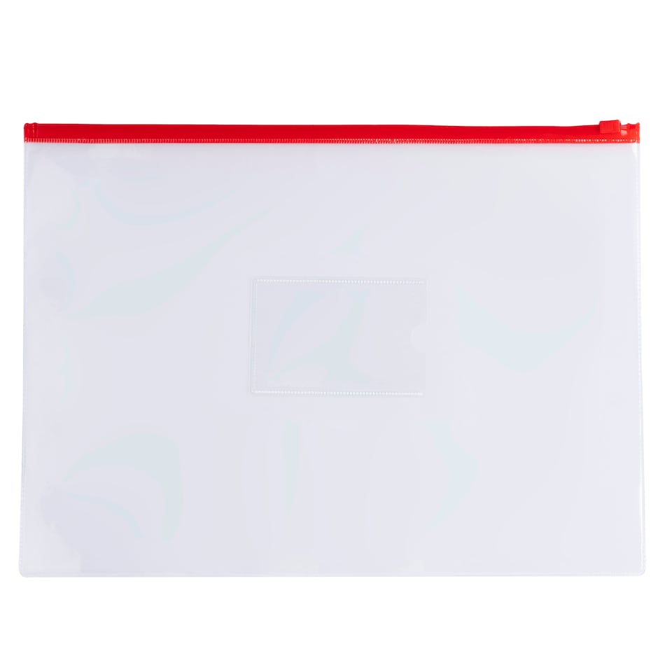 image 1 of Pack of 12 A3 Clear Zippy Bags with Red Zip