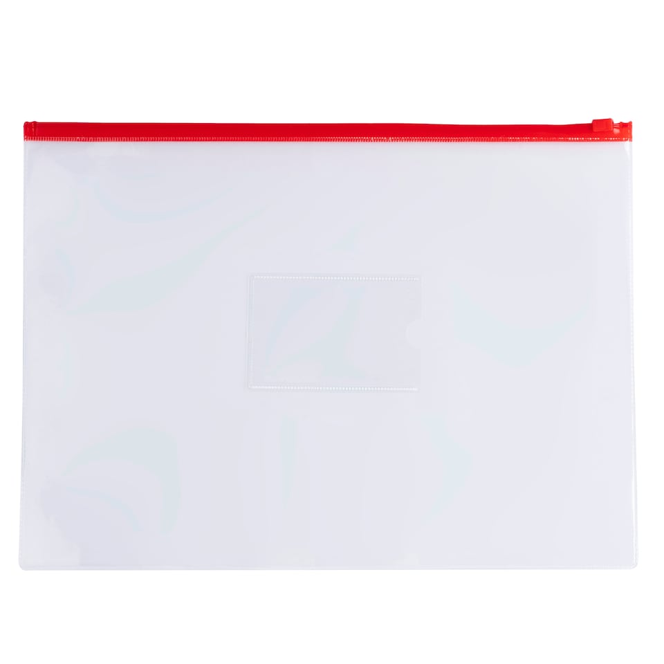 Pack of 12 A3 Clear Zippy Bags with Red Zip - Tesco Groceries