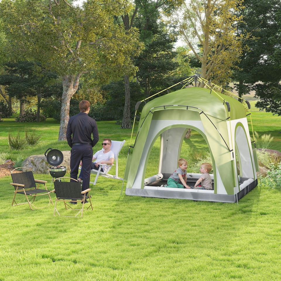 image 1 of Outsunny 4 Man Pop Up Tent Camping Backpacking Dome Tent, Green