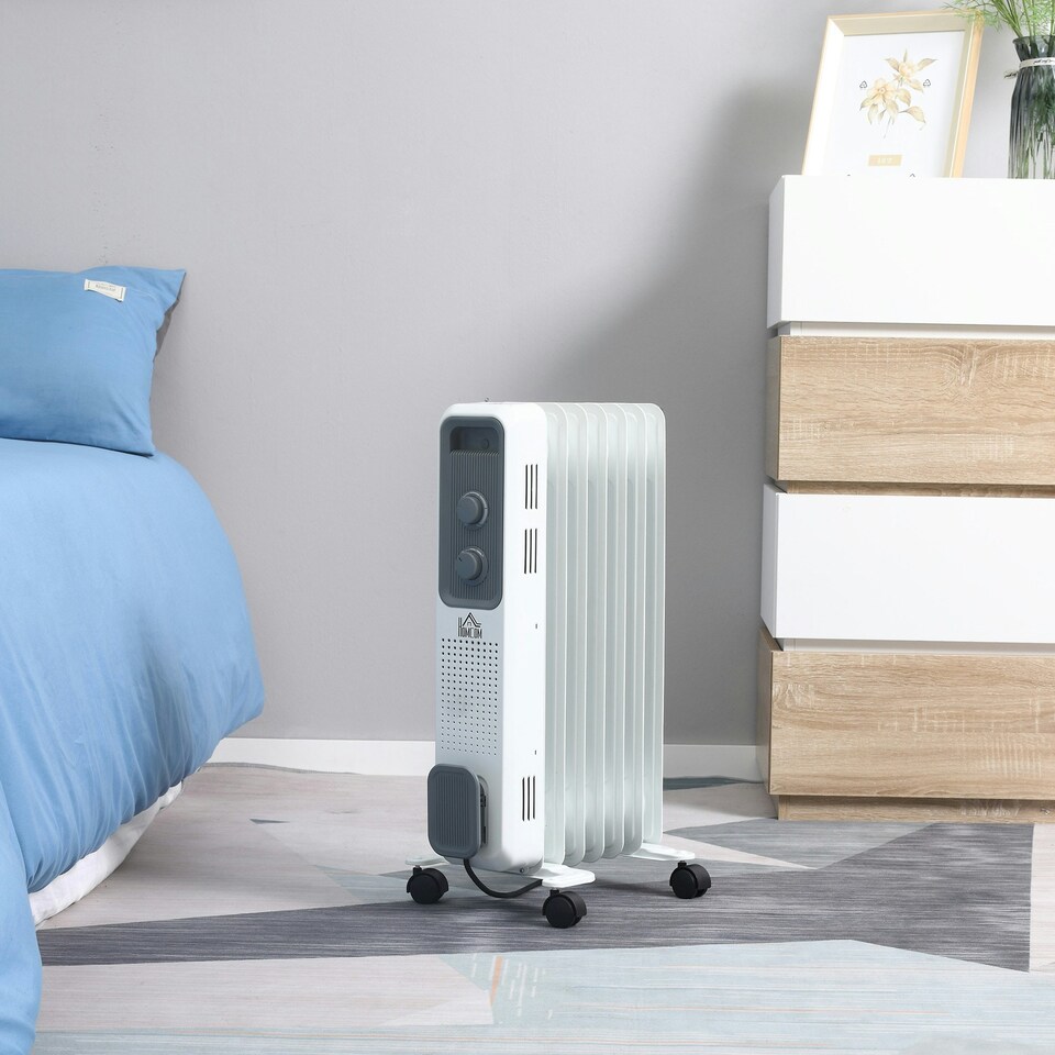 image 1 of HOMCOM 1500W Oil Filled Radiator, Portable Electric Heater with 3 Heat Settings, Safety Cut-Off and Wheels, Grey