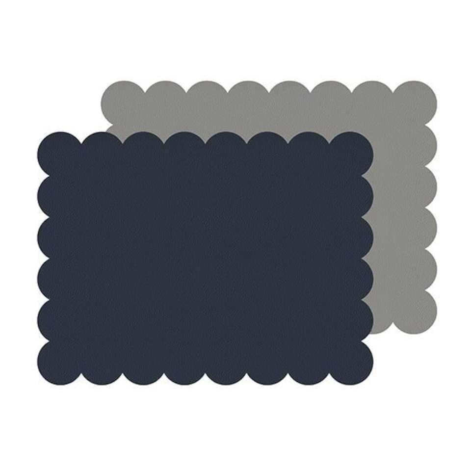image 1 of I-Style Navy and Grey Scalloped Flexi Set of 2 Faux Leather Placemats