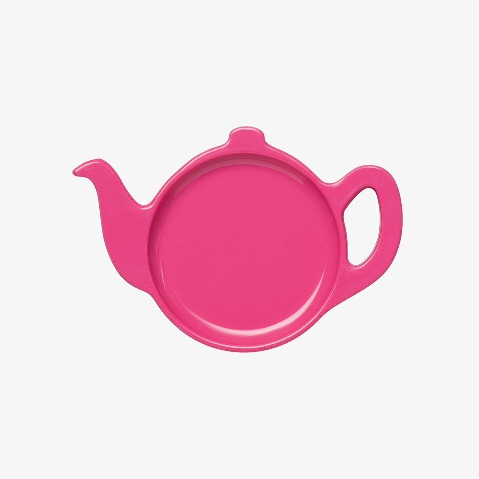 image 1 of Zeal Teapot Shaped Melamine Tea Bag Tidy Spoon Rest, Neon Pink
