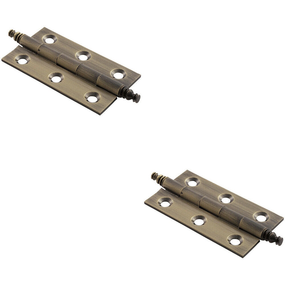 Loops 2x PAIR 64 x 35 x 2mm Finial Cabinet Hinge Antique Brass Decorative Cupboard in Metallics