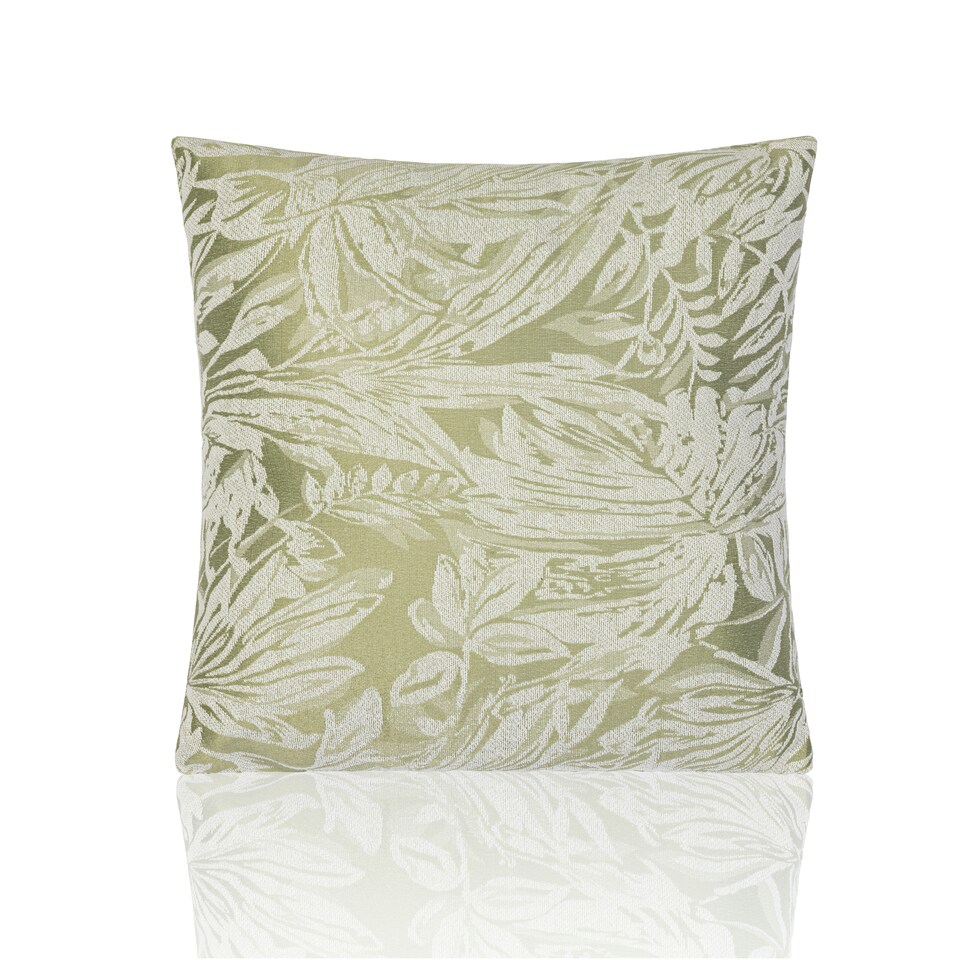 image 1 of Botanic Floral Soft Chenille 45cm x 45cm Green Cushion Set of 4 | Green | White | 45cm x 45cm x 10cm | 4