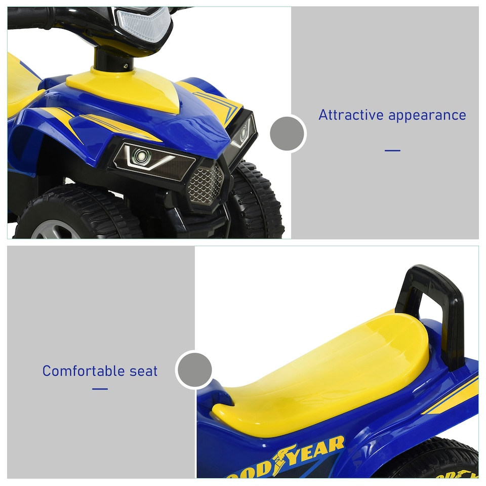 image 1 of HOMCOM Goodyear Baby Quad Ride-On Walker w/ Lights Horn Storage 18-36 Months
