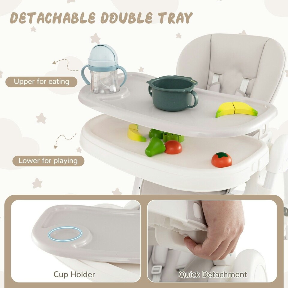 image 1 of COSTWAY Folding Baby High Chair Convertible High Chair Beige