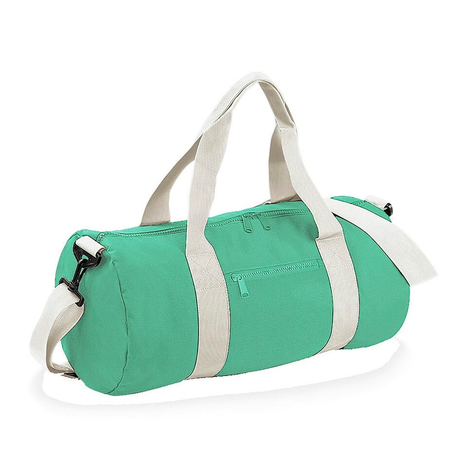 image 1 of Bagbase Plain Varsity Barrel / Duffle Bag (20 Litres) - Mint Green/Off White - One Size