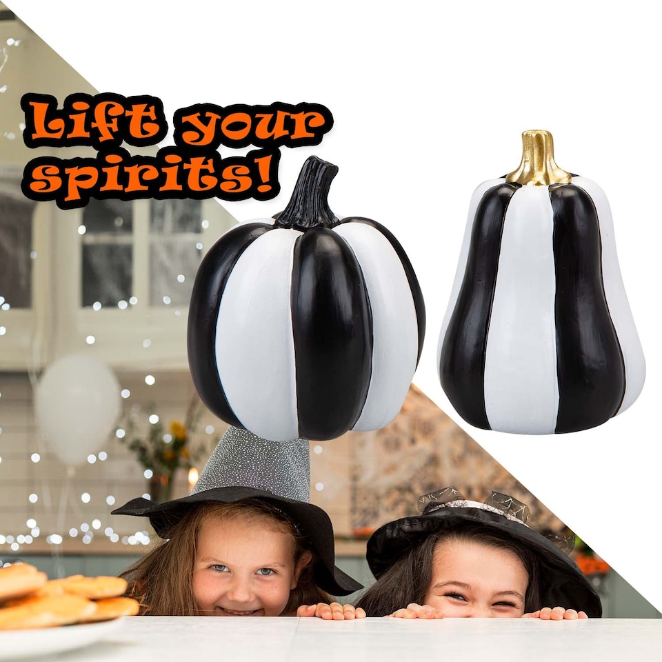 image 1 of vfm-estore Halloween Black & White Pumpkin Decorations - Tall-Round 2 Pack