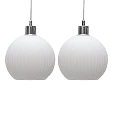 Set of 2 Betchley - White Ribbed Glass Globe Easy Fit Pendant Shades | White | Medium | 2