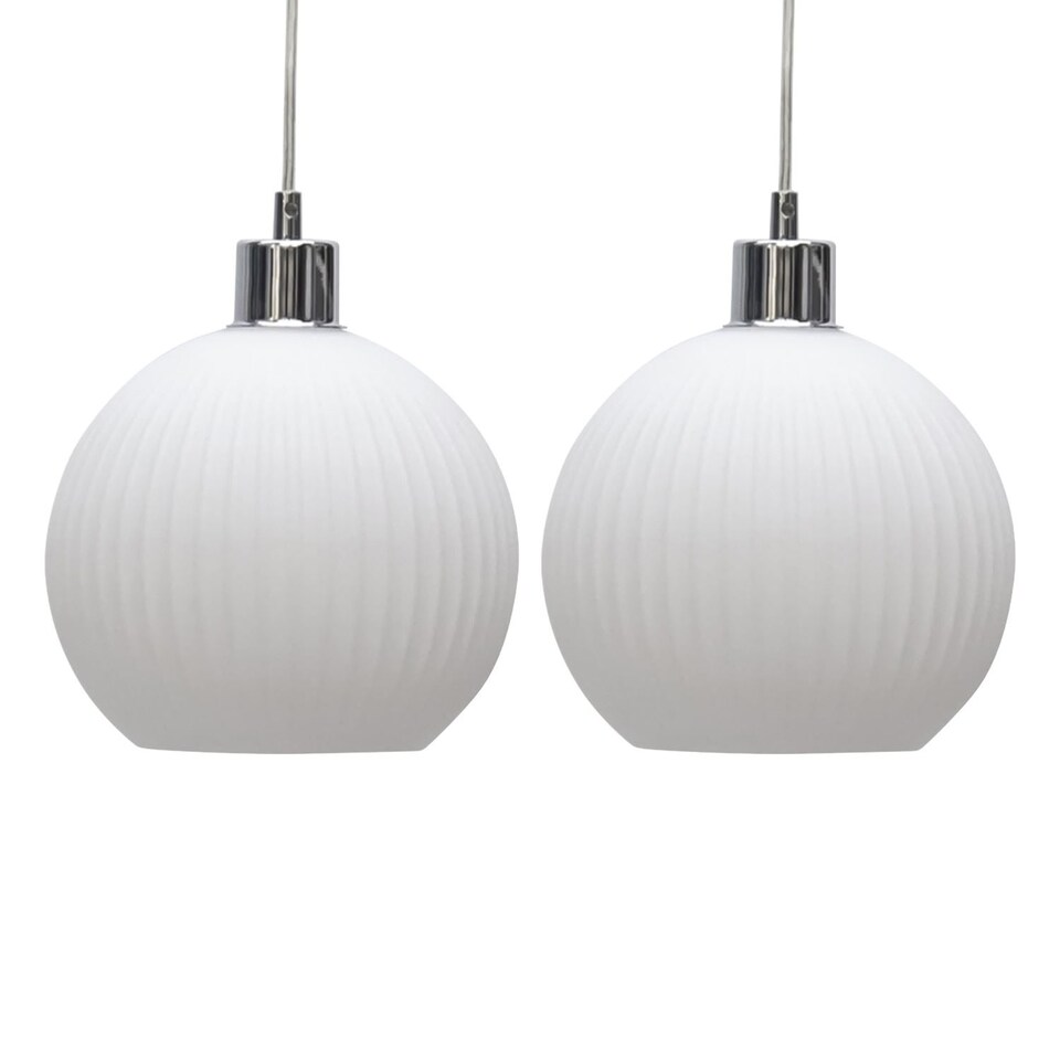 image 1 of Set of 2 Betchley - White Ribbed Glass Globe Easy Fit Pendant Shades | White | Medium | 2