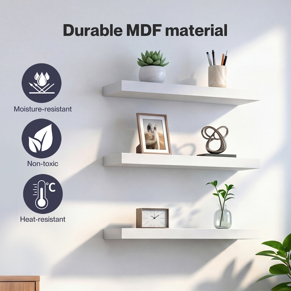 image 1 of Levede Floating Shelf Wall Storage Screw Mounted Rustic Home Decor 3 PCS White