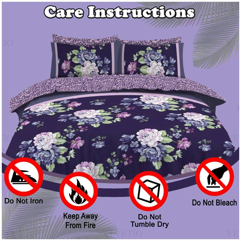 image 1 of VELVETIO Hayley Complete Duvet Cover Set with Fitted Sheet Printed Bedding Quilt Blue | King