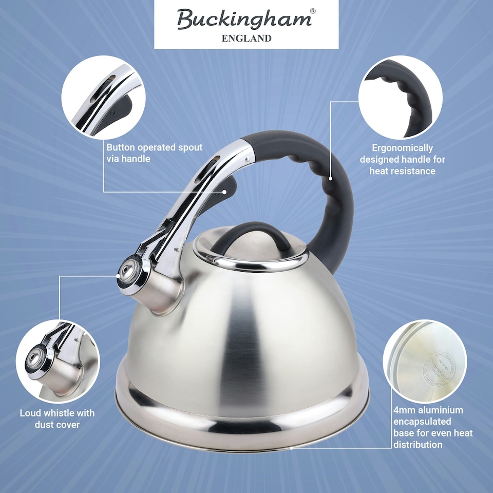 image 1 of Buckingham Stainless Steel Stovetop Whistling Kettle 3.5 Litre ,  Matt finish