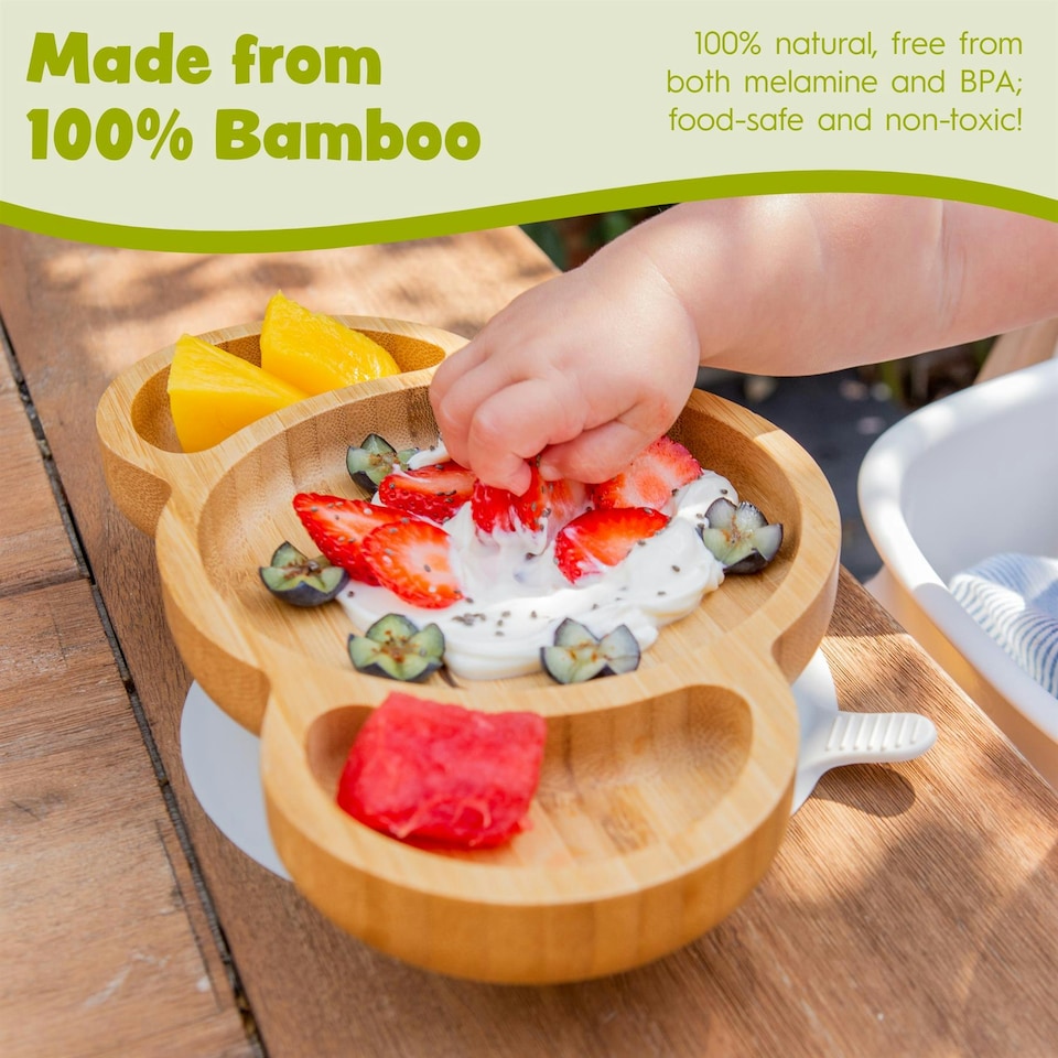 image 1 of Tiny Dining Children's Bamboo Suction Koala Dinner Set - White