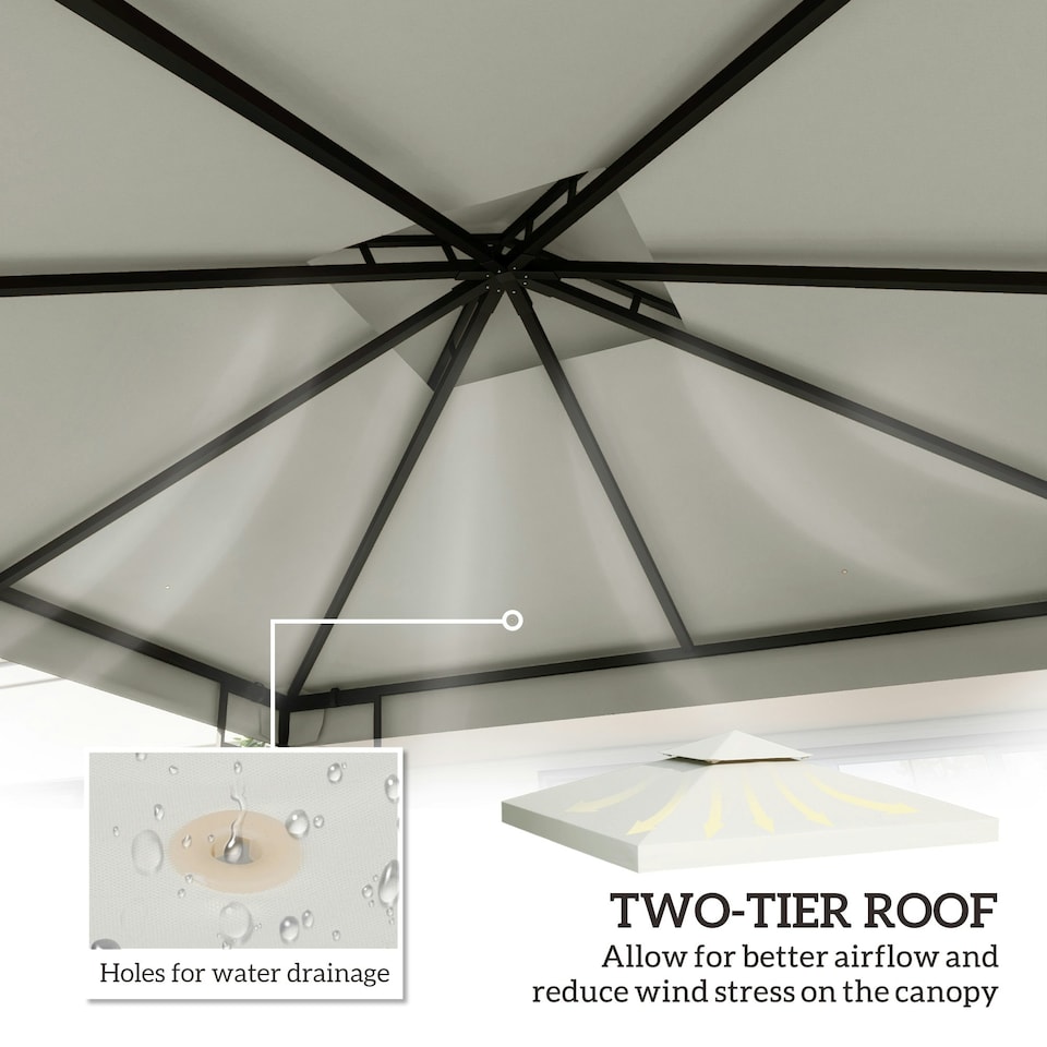 image 1 of Outsunny 3(m) 2 Tier Garden Gazebo Top Cover Replacement Canopy Roof Cream White