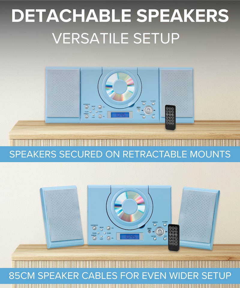 image 1 of CD Player with Speakers - HiFi System for Home with Radio, USB, MP3, Clock Alarm & Remote - Compact Stereo System with Wall Mount Design - Small CD Players for Home - GTMC-101
