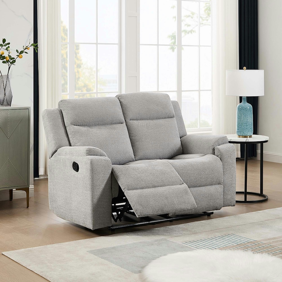 image 1 of Orka 2 Seater Manual Recliner Chenille Fabric Sofa Grey