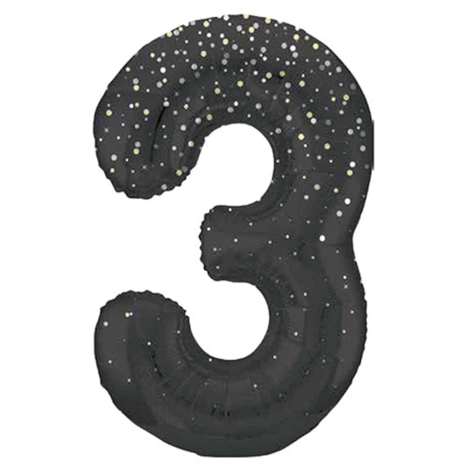 image 1 of Black Glitz Prismatic Number 3 Helium Foil Giant Balloon 86cm / 34 in