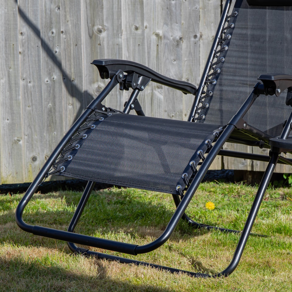 image 1 of Multi Position Garden Gravity Relaxer Chair Sun Lounger with Sun Canopy in Black | Black | Black