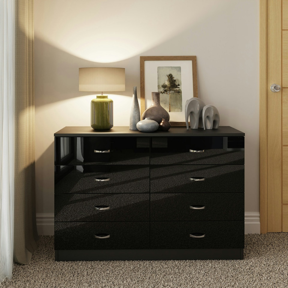 image 1 of FWStyle Chilton 8 Drawer Chest Of Drawers - Black Gloss Front
