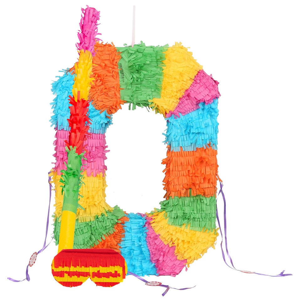 image 1 of Pinatas Number 0 Cardboard Pinata, Stick and Blindfold Set - W35cm x D7.5cm x H50cm - Multi