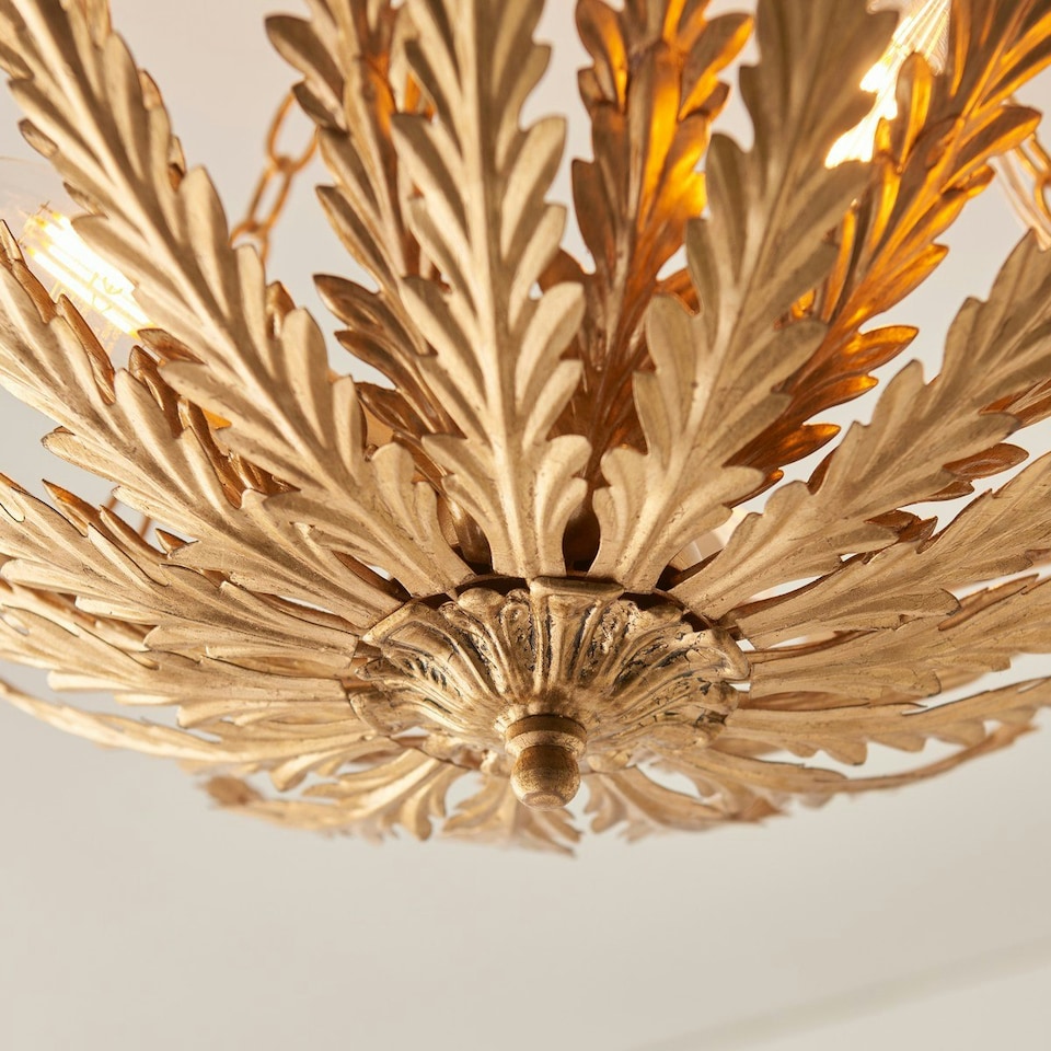 image 1 of Delphine Decorative Gold Layered Leaf Semi Flush Ceiling Light