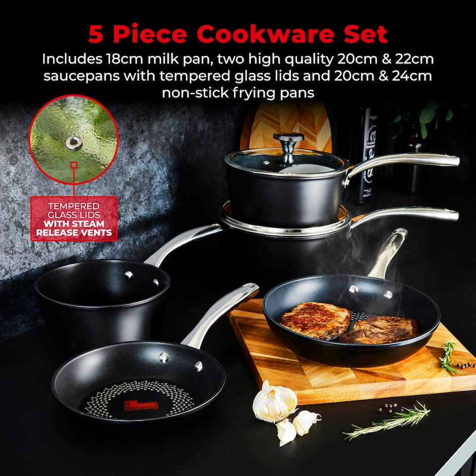 image 1 of Tower T900304 Smart Start 5Pc Cookware Set Black
