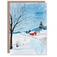 image 1 of Greeting Card Red Swedish Cottage in Winter Snow Countryside Birthday