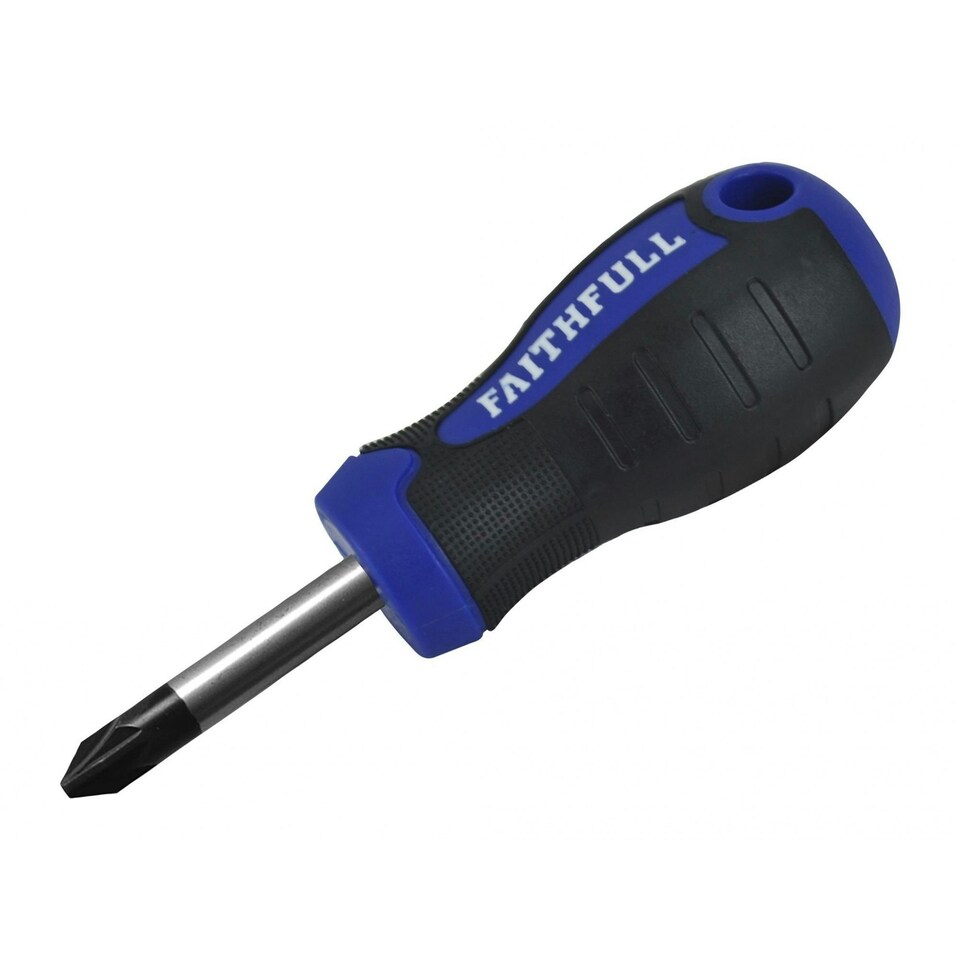 Faithfull Soft Grip Stubby Screwdriver Pozidriv Tip Pz2 X 38mm - Multi Colour - One Size