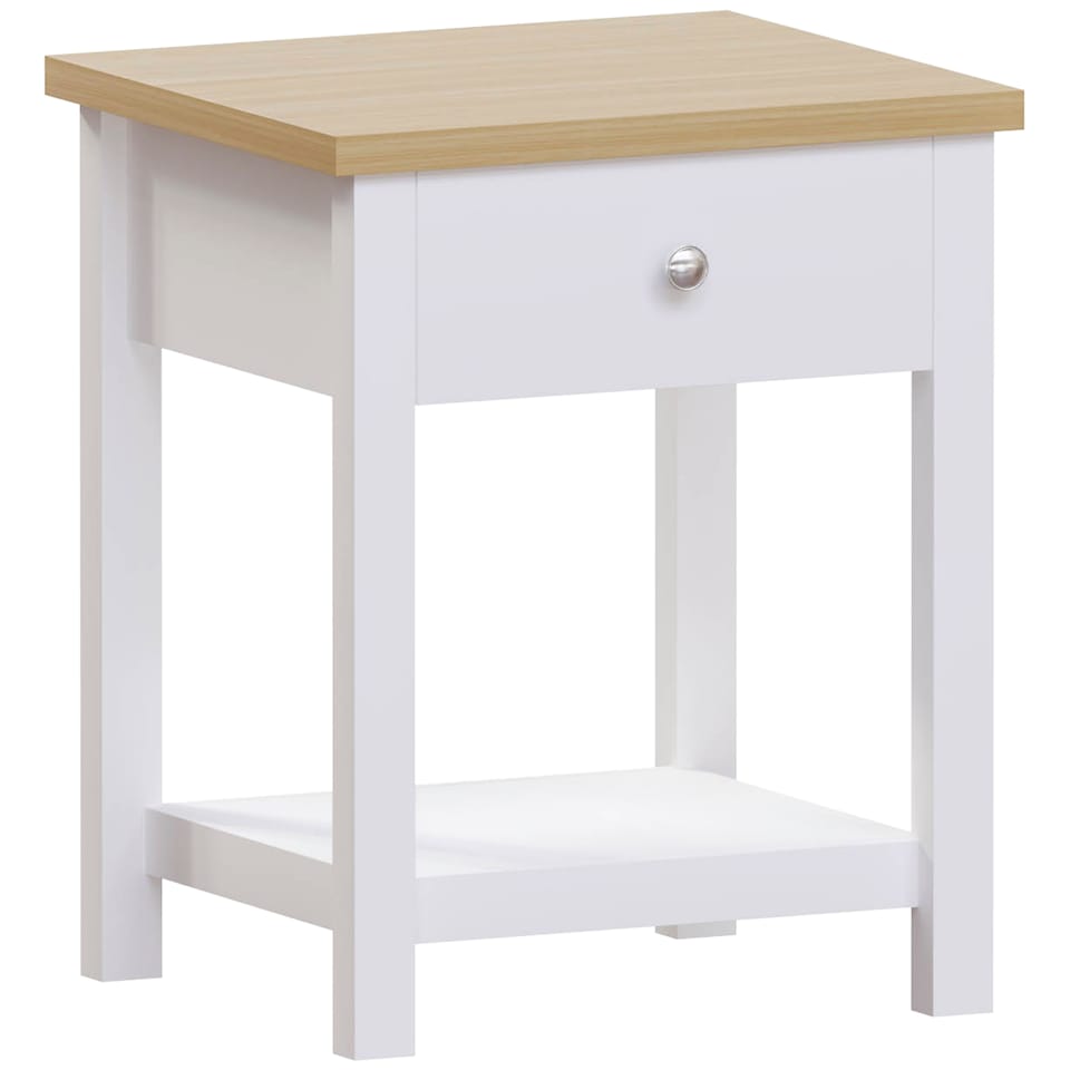 image 1 of Vida Designs Arlington 1 Drawer Side Table Shaker Sofa Bedside Table, White & Oak