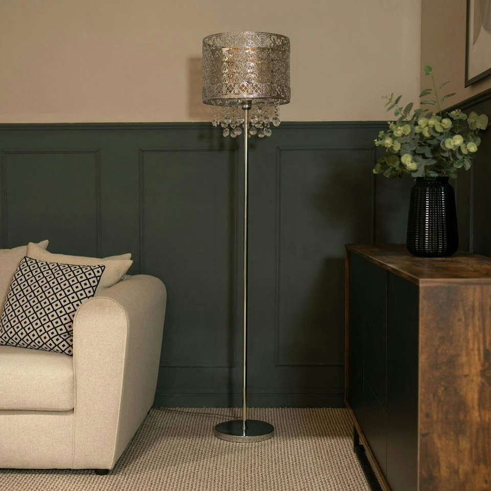 image 1 of ValueLights Enna Polished Silver Floor Lamp with Silver Tiered Shade